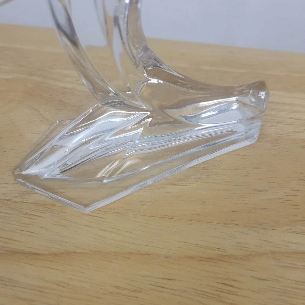 Vintage Clear Glass Double Crescent Moon Candle Holder MCM Hollywood Regency
